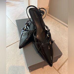 Ann Taylor Glossy Black Slingback Heels